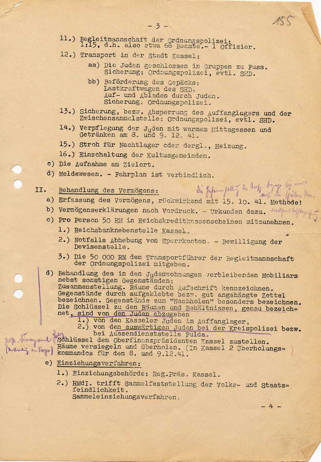 Geheimes Schreiben der GeStaPo Kassel an die Teilnehmer der Besprechung. Geplanter Ablauf der  Besprechung über die "Judenevakuierungen"  am 18.11.1941, 17. November 1941