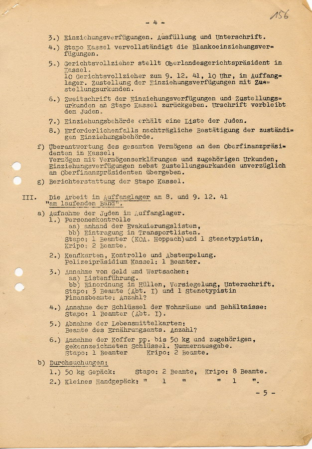 Geheimes Schreiben der GeStaPo Kassel an die Teilnehmer der Besprechung. Geplanter Ablauf der  Besprechung über die "Judenevakuierungen"  am 18.11.1941, 17. November 1941