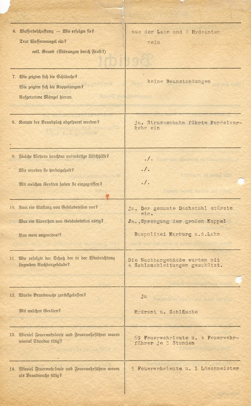 Kreisfeuerwehrführer Bamberger, Marburg, mit dem Bericht über den am 10. November 1938 in der Marburger Synagoge ausgebrochenen Brand. Marburg, 11. November 1938