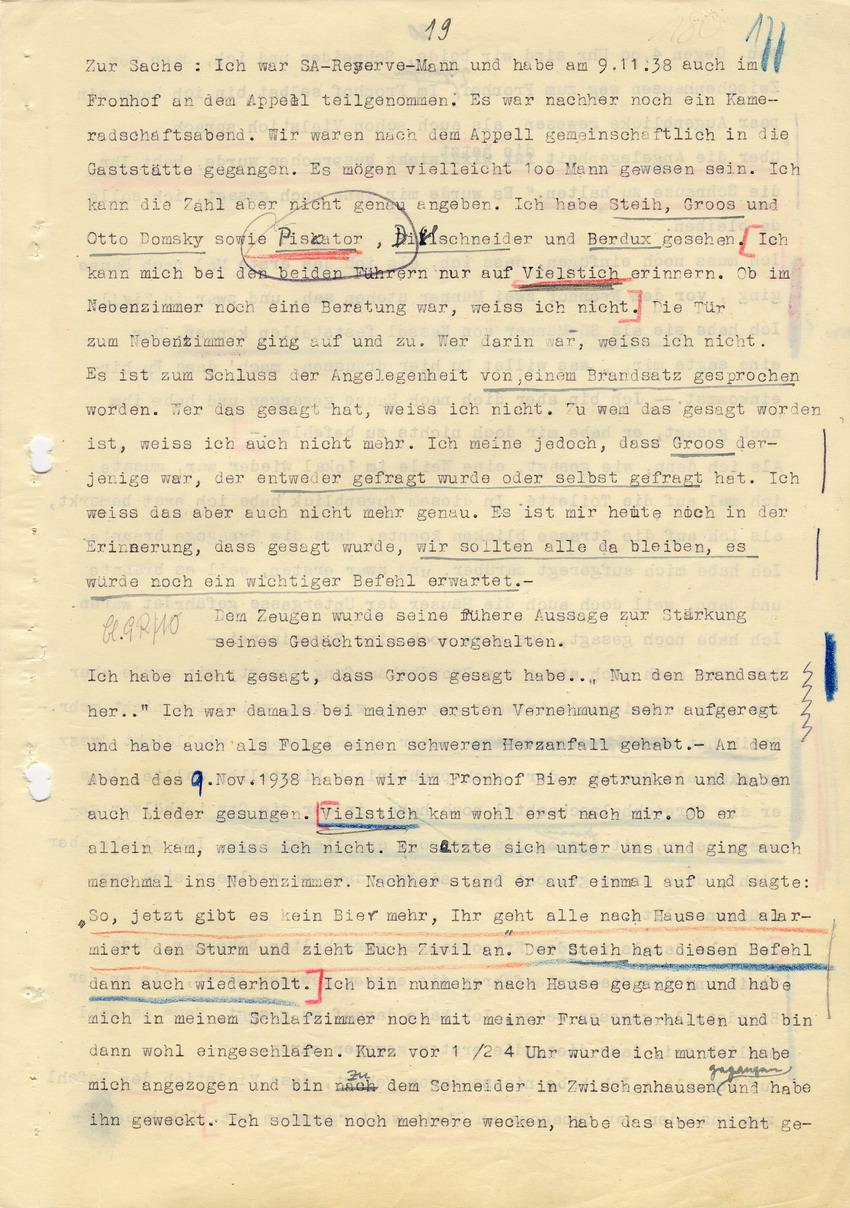 Hauptverhandlung der Strafkammer l des Landgerichts Marburg betr. die Strafsache wg. Inbrandsetzung der Synagoge in Marburg gegen Steih u.a., 1. Verhandlungstag, 14. November 1947 [Dokumentenabschnitt 4]