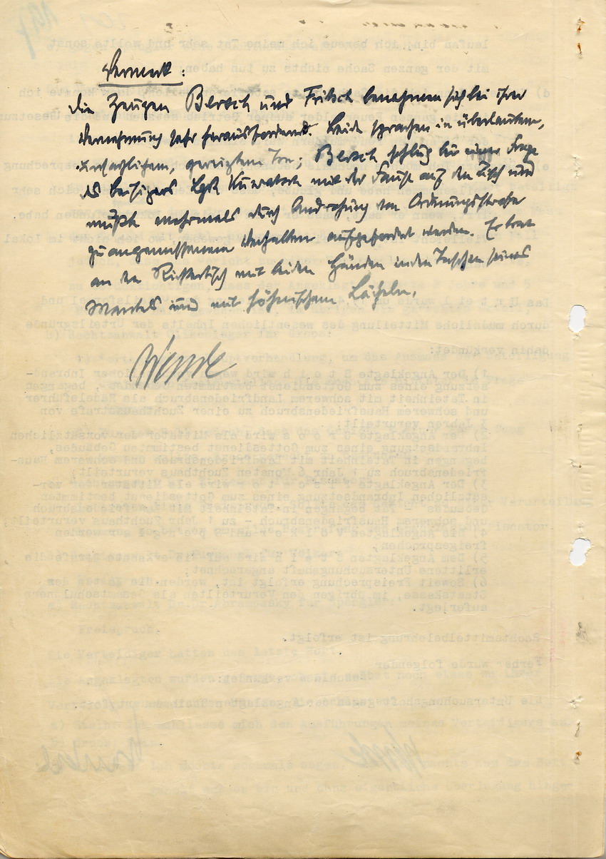 Hauptverhandlung der Strafkammer l des Landgerichts Marburg betr. die Strafsache wg. Inbrandsetzung der Synagoge in Marburg gegen Steih u.a. 2. Verhandlungstag und Urteilsverkündung, 21. November 1947 [Dokumentenabschnitt 9]