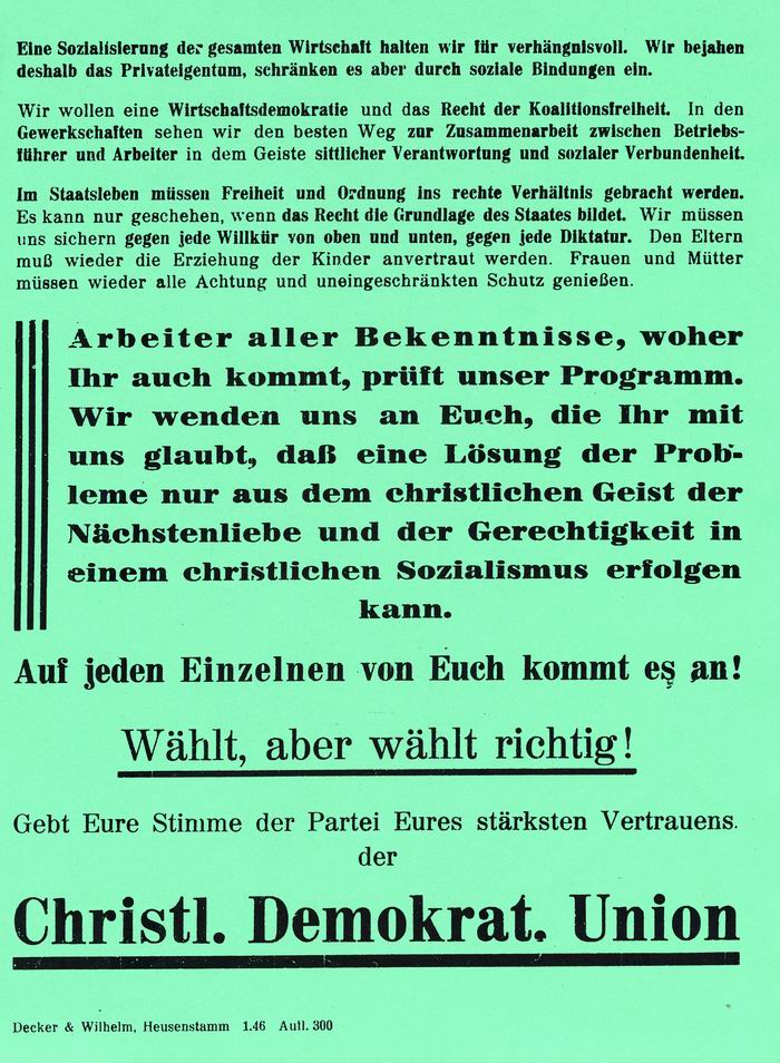 Flugblatt der CDU an den "Deutschen Arbeiter"