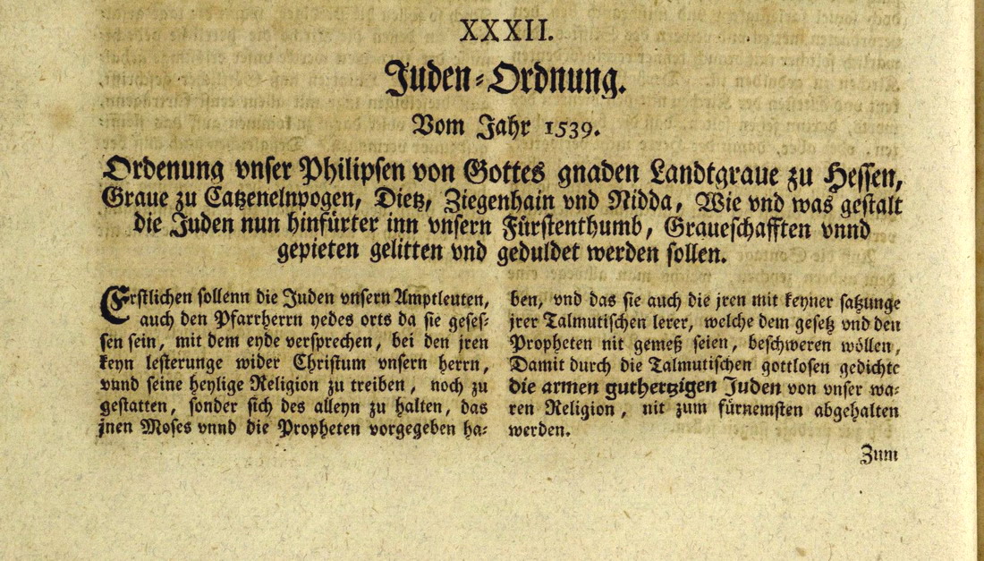 Judenordnung Landgraf Philipps für die Landgrafschaft Hessen, 1539