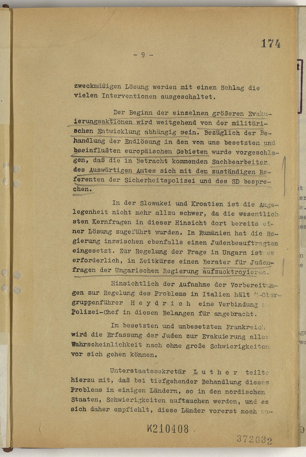 Protokoll der Wannsee-Konferenz unter Vorsitz des Chefs der Sicherheitspolizei und des SD Reinhard Heydrich, 20. Januar 1942 [Originaldokument]