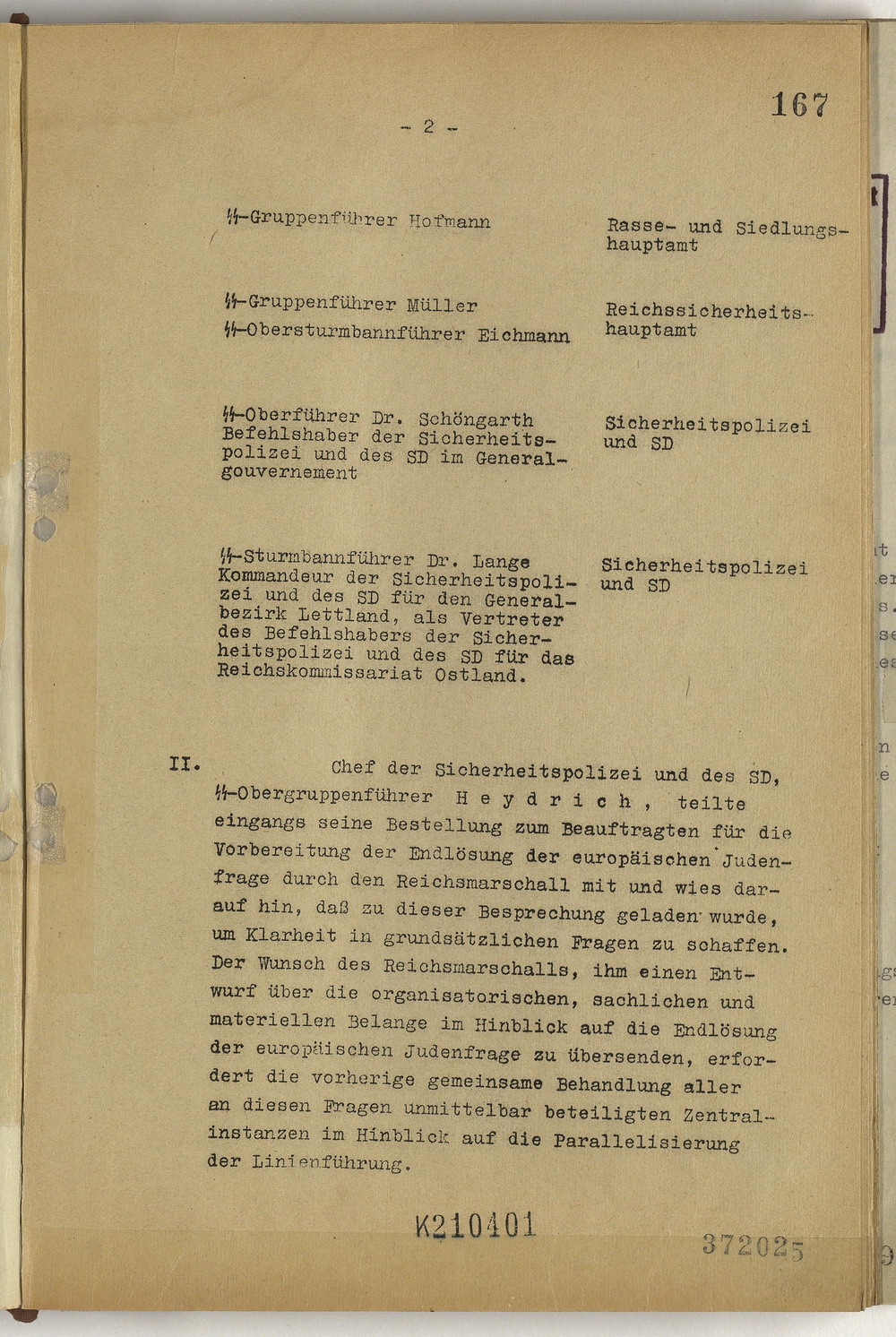 Protokoll der Wannsee-Konferenz unter Vorsitz des Chefs der Sicherheitspolizei und des SD Reinhard Heydrich, 20. Januar 1942 [Originaldokument]
