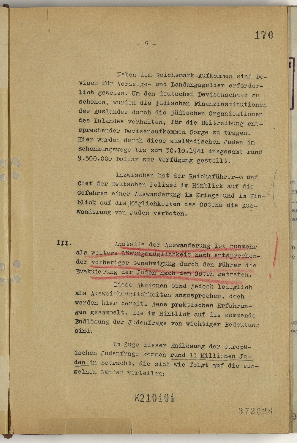 Protokoll der Wannsee-Konferenz unter Vorsitz des Chefs der Sicherheitspolizei und des SD Reinhard Heydrich, 20. Januar 1942 [Originaldokument]