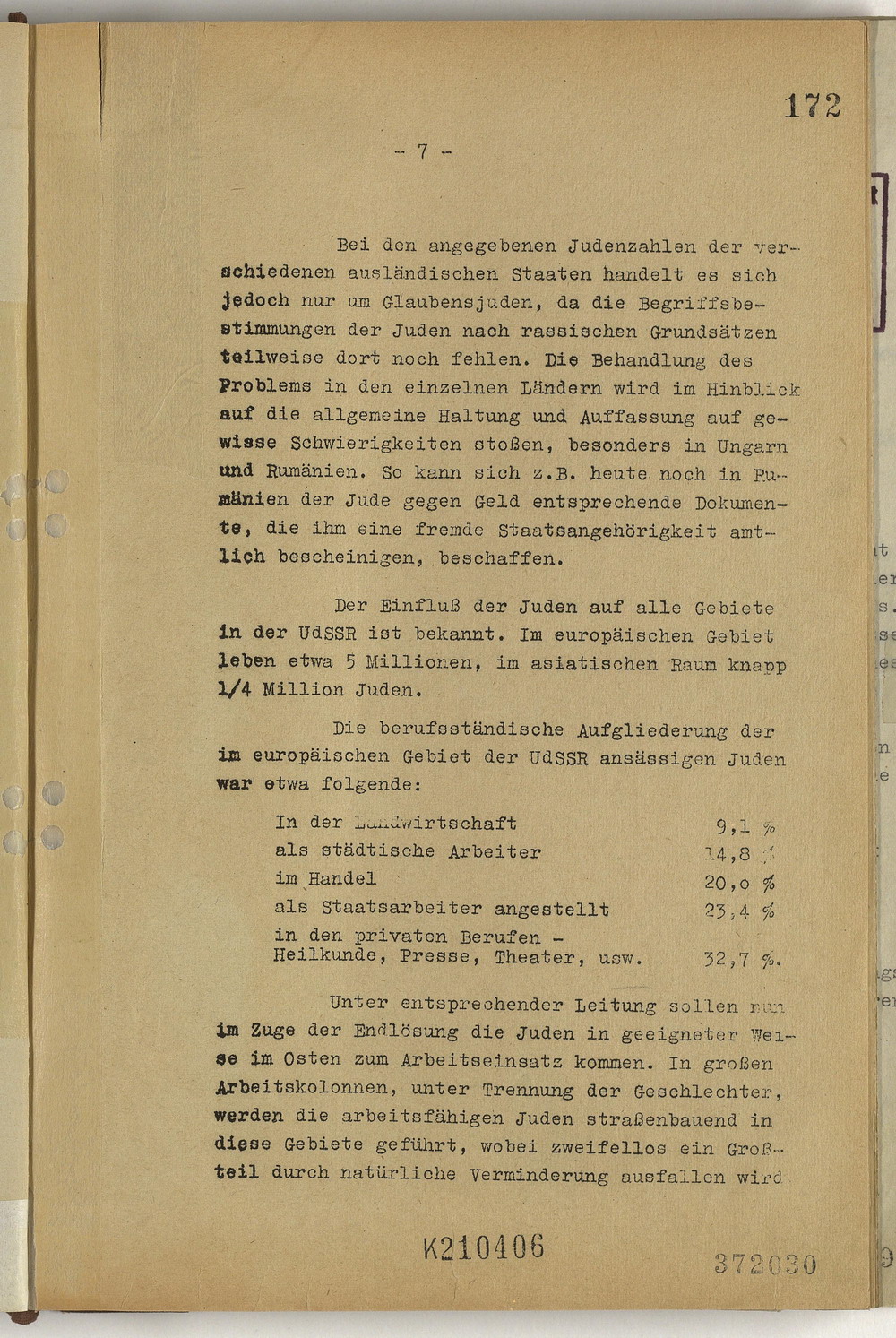 Protokoll der Wannsee-Konferenz unter Vorsitz des Chefs der Sicherheitspolizei und des SD Reinhard Heydrich, 20. Januar 1942 [Originaldokument]