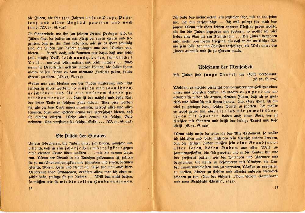 Landesbischof Martin Sasse (Thüringen),  Martin Luther über die Juden:  Weg mit ihnen!, November 1938 [Originalschrift]