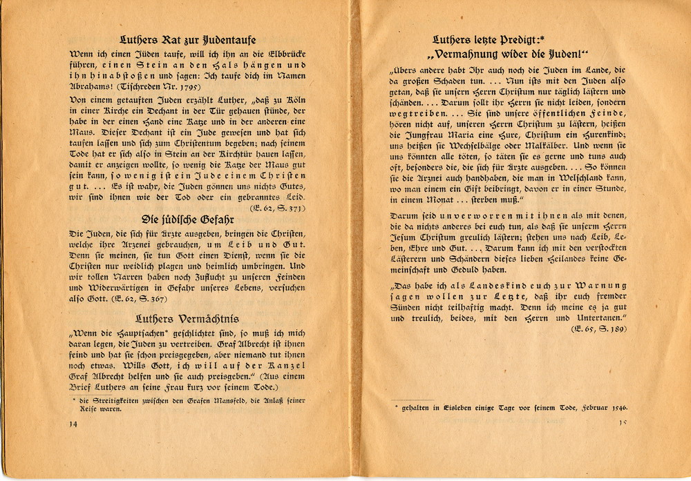 Landesbischof Martin Sasse (Thüringen),  Martin Luther über die Juden:  Weg mit ihnen!, November 1938 [Originalschrift]