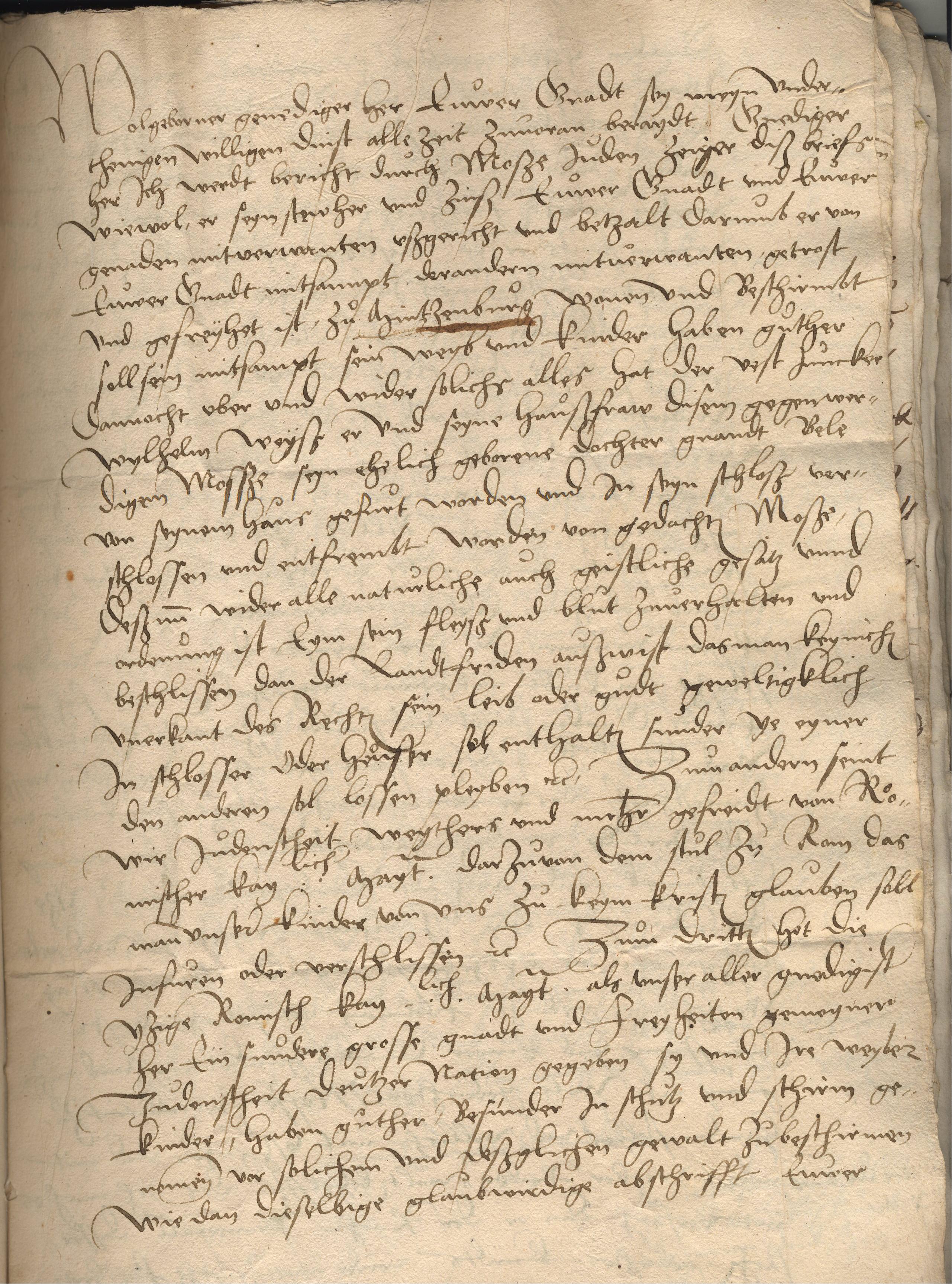 Der Befehlshaber der Judenschaft, Joseph von Rossum [Josel von Rosheim], an Graf Balthasar von Hanau mit der Aufforderung, ein von Junker Wilhelm Weyß entführtes und seiner Familie entfremdetes jüdisches Mädchen zurückzugeben, 18. Juni 1530