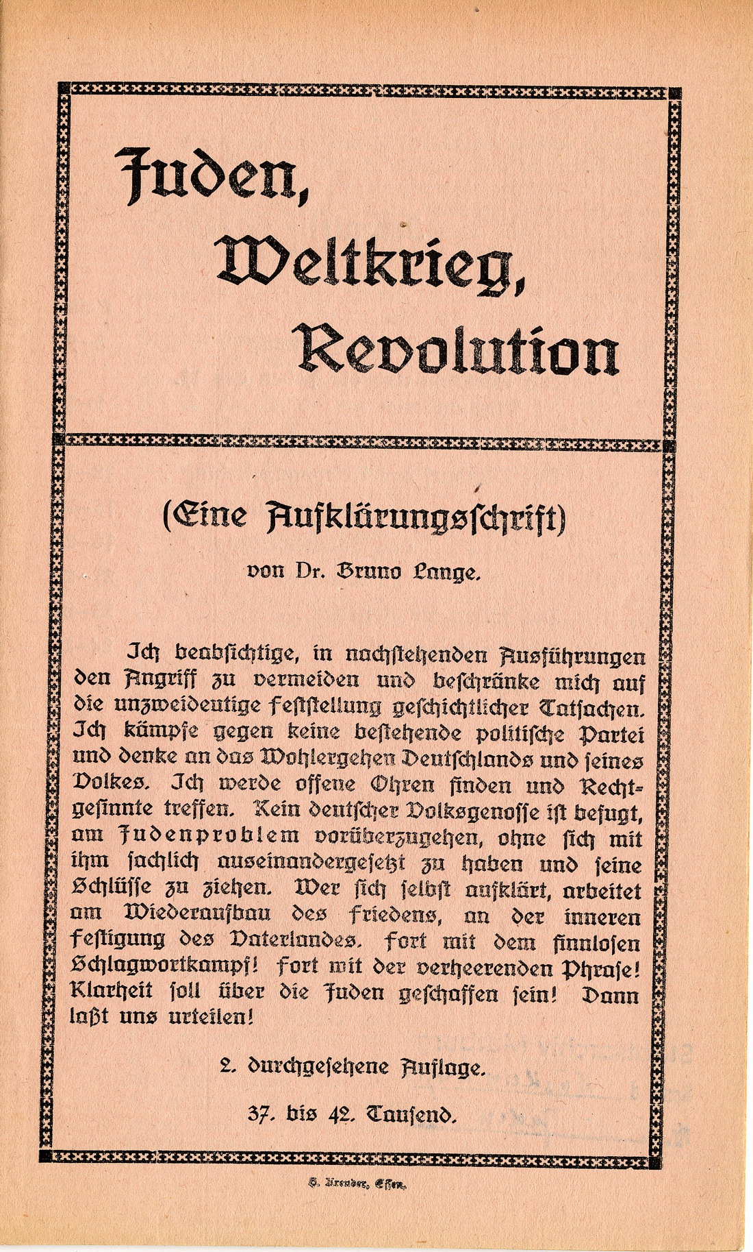 "Juden, Weltkrieg, Revolution" von Bruno Lange aus dem Jahre 1919
