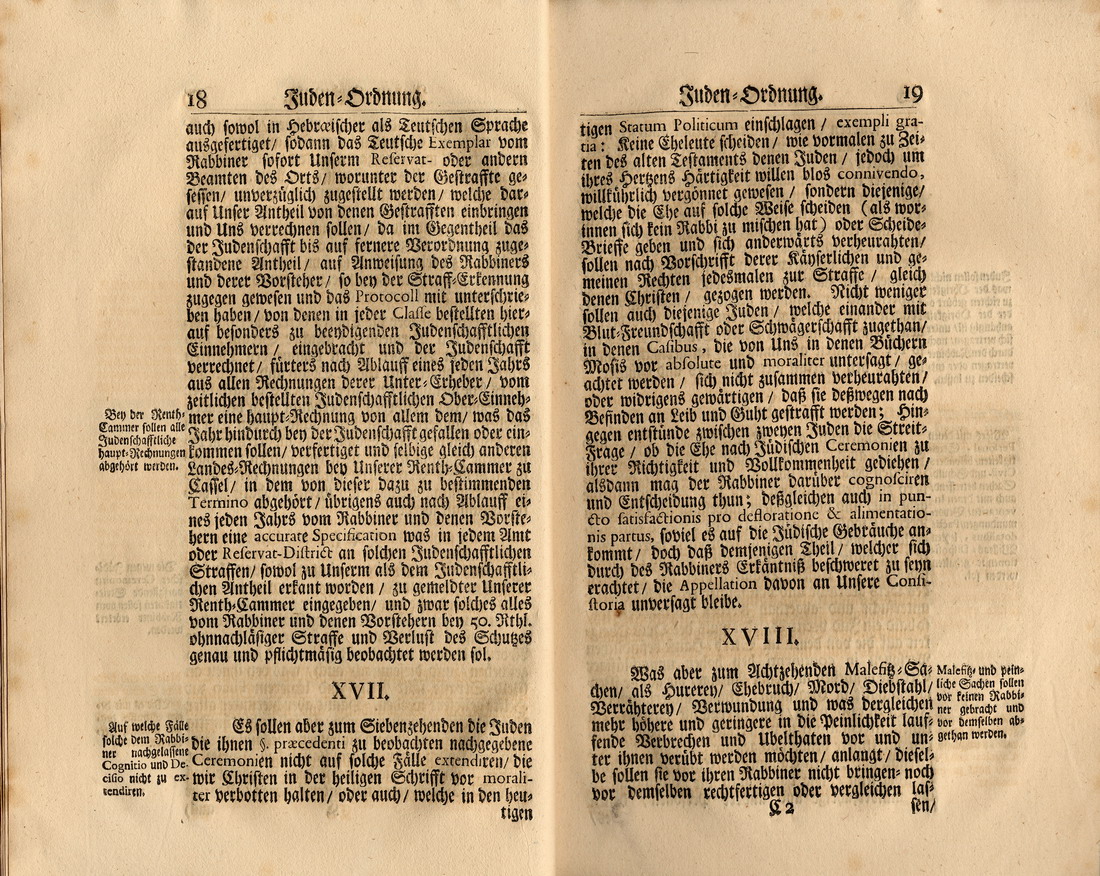 Judenordnung aus dem Jahr 1739, erlassen durch Friedrich, König von Schweden und Landgraf zu Hessen-Kassel