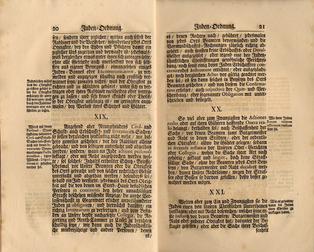 Judenordnung aus dem Jahr 1739, erlassen durch Friedrich, König von Schweden und Landgraf zu Hessen-Kassel