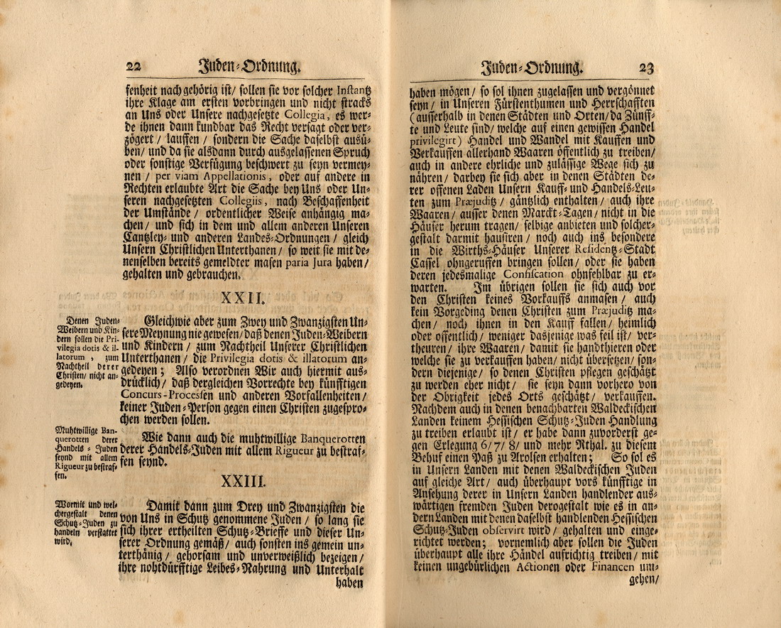 Judenordnung aus dem Jahr 1739, erlassen durch Friedrich, König von Schweden und Landgraf zu Hessen-Kassel