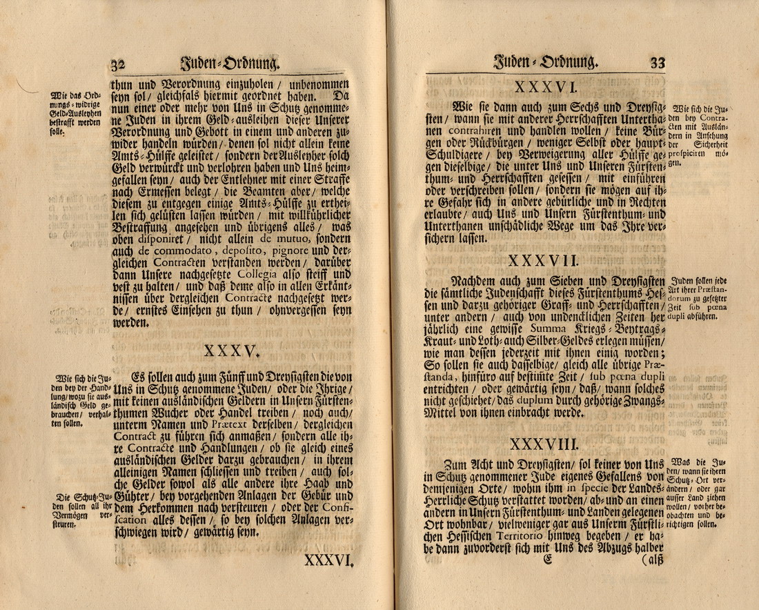 Judenordnung aus dem Jahr 1739, erlassen durch Friedrich, König von Schweden und Landgraf zu Hessen-Kassel
