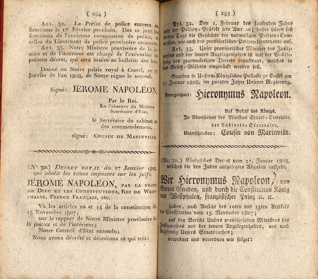 Königliches Emanzipationsdekret vom 27. Januar 1808, erlassen durch Jérôme Napoléon, König von Westphalen