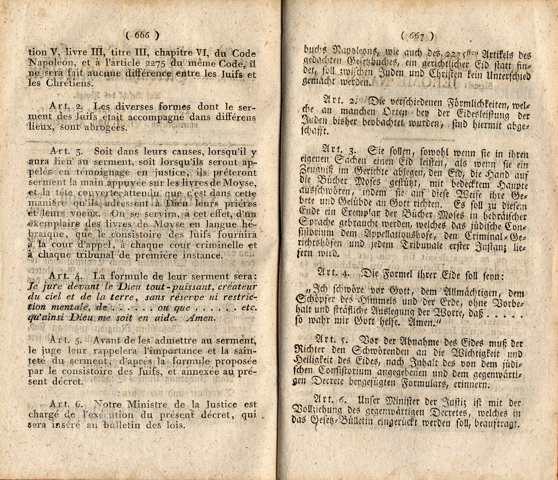 Königliches Dekret vom 27. März 1809 über die Eidleistungen von Juden, erlassen durch Jérôme Napoléon, König von Westphalen