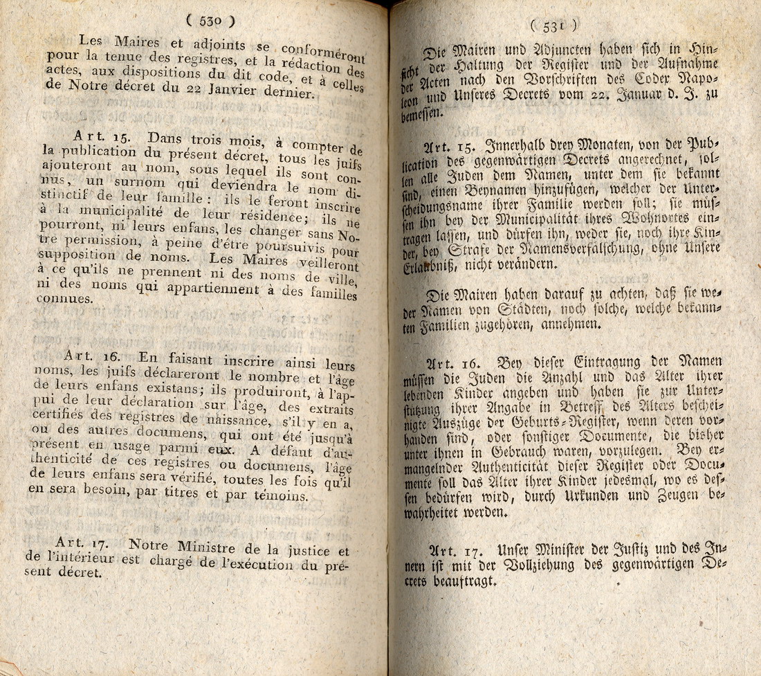 Dekret vom 31. März 1808 über die Errichtung eines jüdischen Konsistoriums, erlassen von Jérôme Napoléon, König von Westphalen