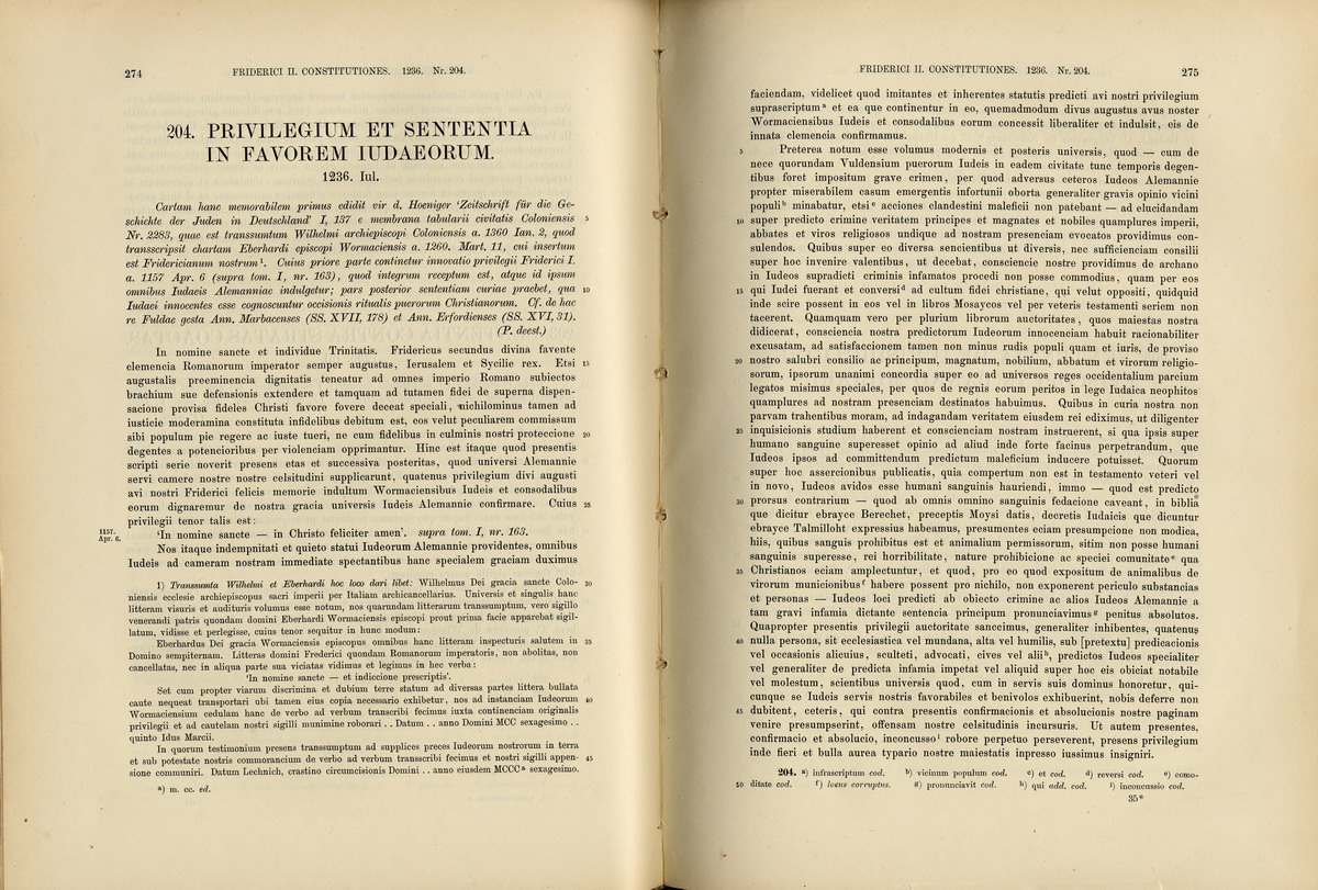 Augsburger Judenprivileg Kaiser Friedrich II., Juli 1236