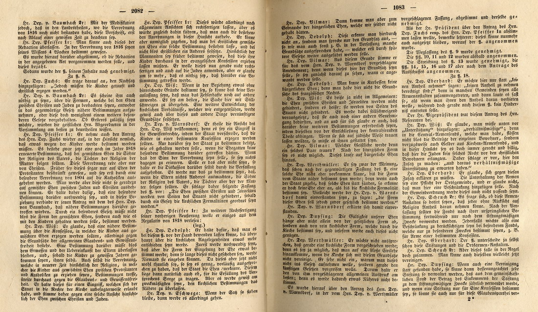 Verhandlungen des kurhessischen Landtags am 29. Mai 1832 über den Entwurf eines "Gesetzes zur gleichförmigen Ordnung der besonderen Verhältnisse der Israeliten" [insb. S. 2075ff. bzw. Blatt 3ff.]