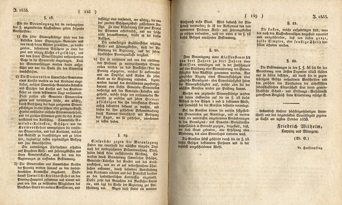 "Gesetz zur gleichförmigen Ordnung der besonderen Verhältnisse der Israeliten", vom 29. Oktober 1833