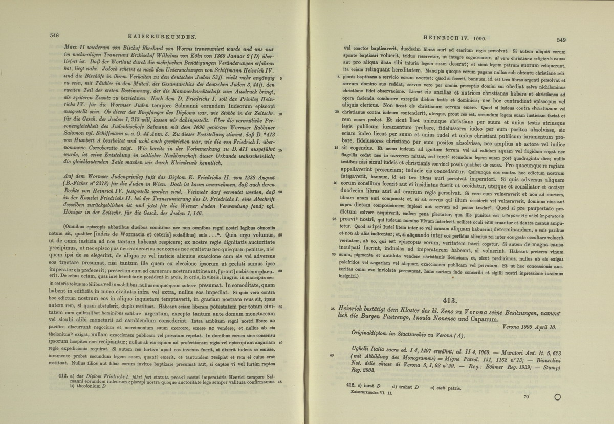 Judenprivileg Kaiser Heinrich IV., gegeben zu Speyer am  19.  Februar 1090 [mit MGH Erläuterung]