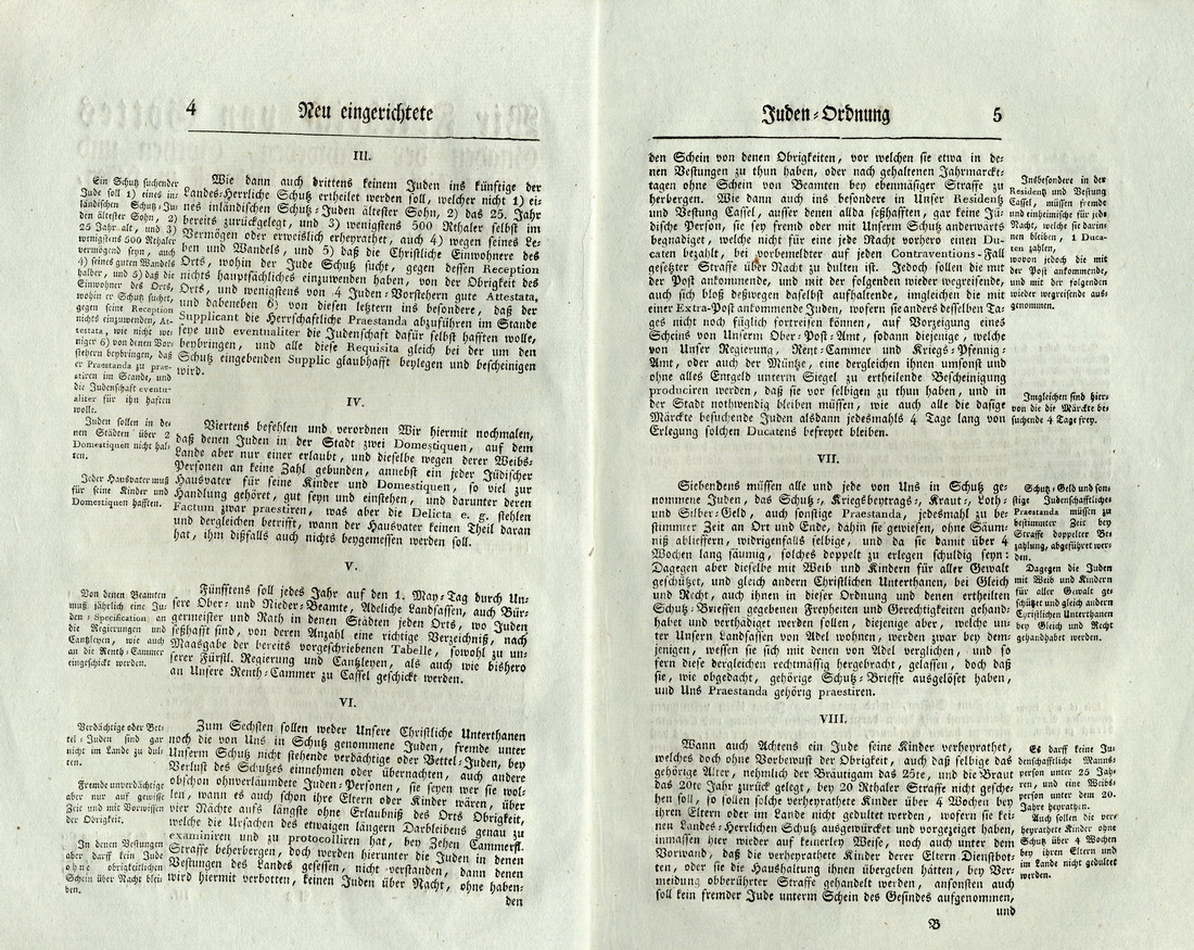 Judenordnung aus dem Jahr 1749, erlassen durch Friedrich, König von Schweden und Landgraf zu Hessen-Kassel