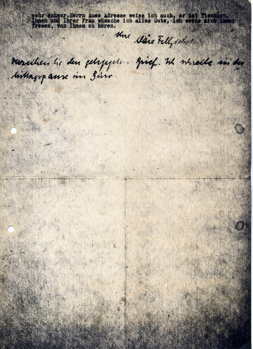 Schreiben von Cläre Fellgiebel an Oberst a. D. Ferdinand Brinkmann betreffend Ereignisse nach dem 20. Juli 1944 und das Schicksal ihrer Kinder, 28. März 1947