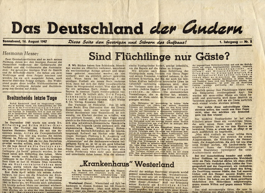 Zeitungsartikel "Erich Fellgiebel" von Wolfgang Müller in "Das Deutschland der andern" betreffend Ereignisse um 20. Juli 1944, 16. August 1947