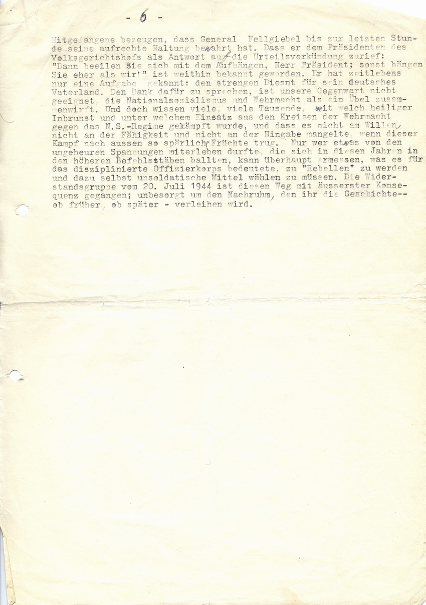 "Arntz-Bericht" und Schreiben von Prof. Dr. Helmut Arntz an Cläre Fellgiebel betreffend angeblich unterlassene "Vernichtung" der Nachrichtenvermittlung durch General Erich Fellgiebel, 30. Juli 1947