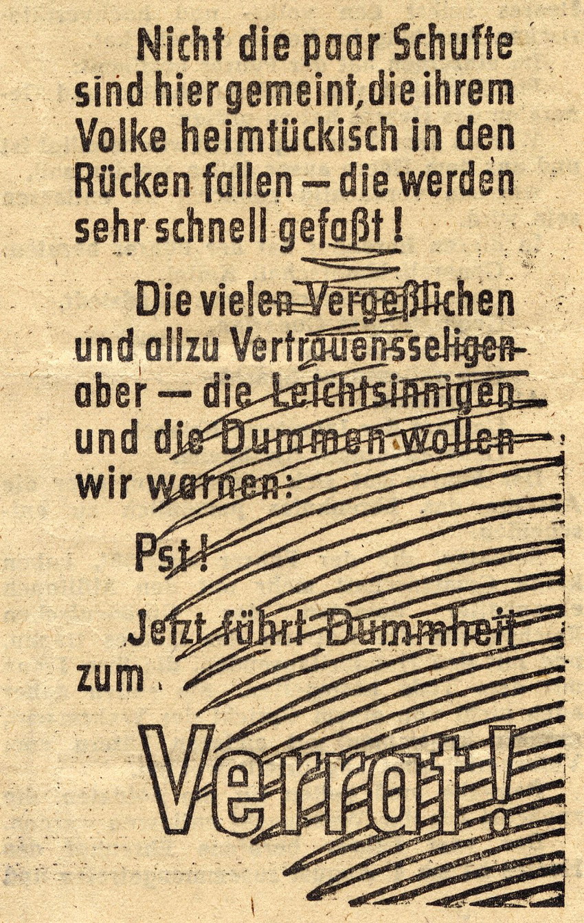 Propagandablatt als Reaktion auf die Verschwörung des 20. Juli 1944