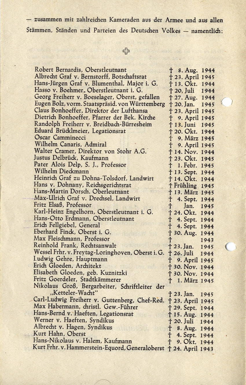 Broschüre im Gedenken an die Opfer des 20. Juli 1944, 4. Mai 1947