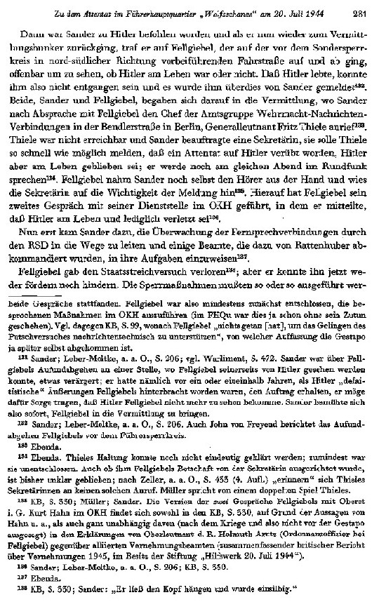 Peter Hoffmann über General Fellgiebels Rolle am 20. Juli 1944, in: "Vierteljahreshefte für Zeitgeschichte", Juli 1964