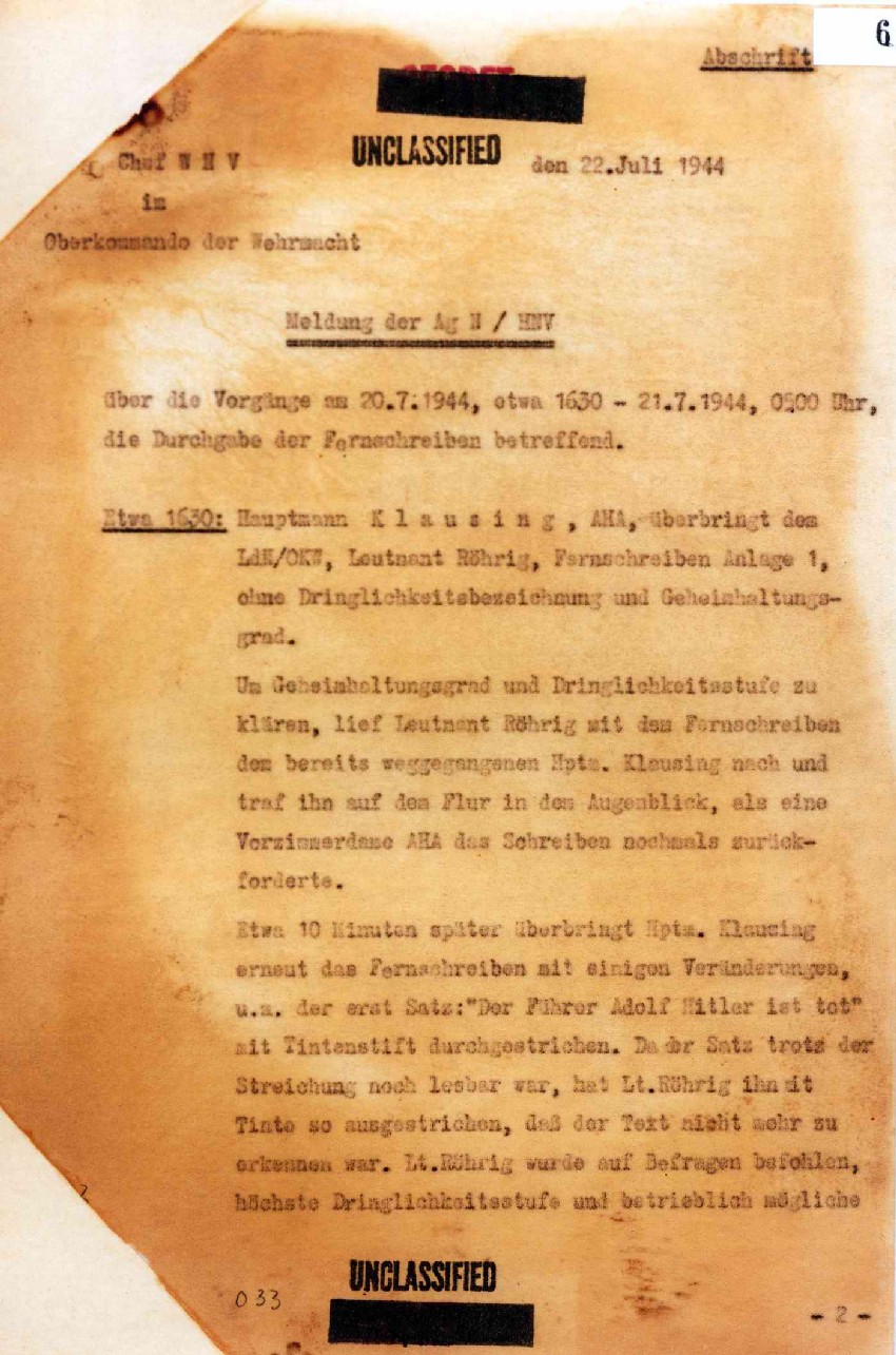 Bericht des Generalleutnant Thiele zu den Vorgängen des 20.7.1944, 22. Juli 1944