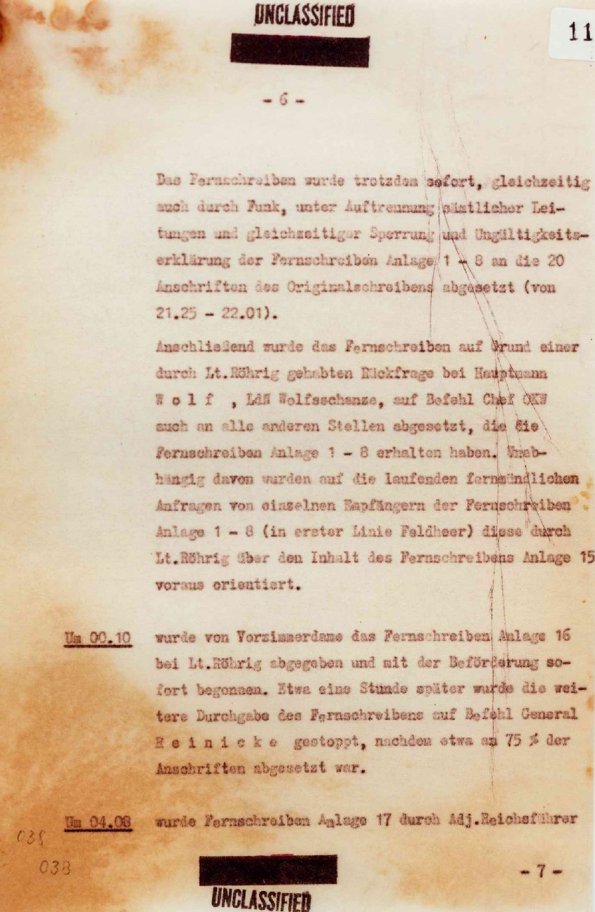 Bericht des Generalleutnant Thiele zu den Vorgängen des 20.7.1944, 22. Juli 1944