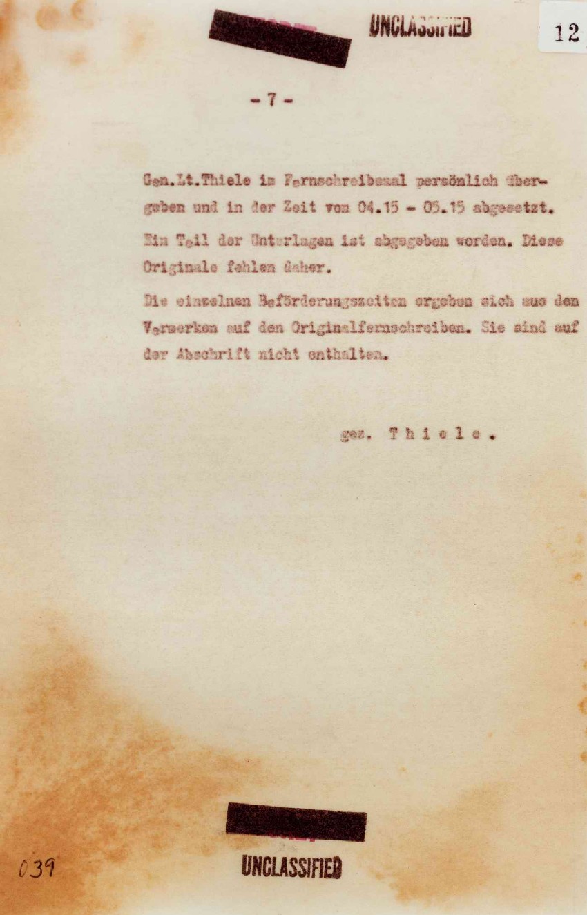 Bericht des Generalleutnant Thiele zu den Vorgängen des 20.7.1944, 22. Juli 1944