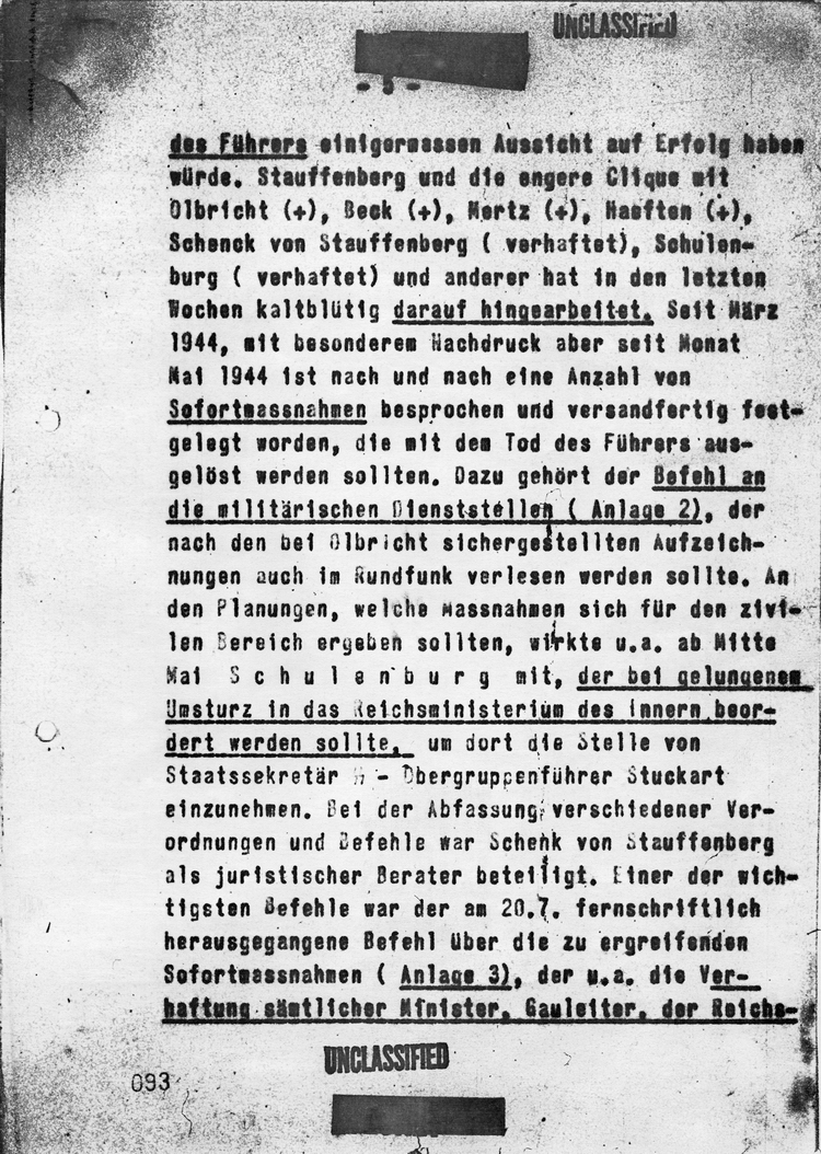 Kaltenbrunnerbericht über die Verschwörung des 20. Juli 1944, 24. Juli 1944