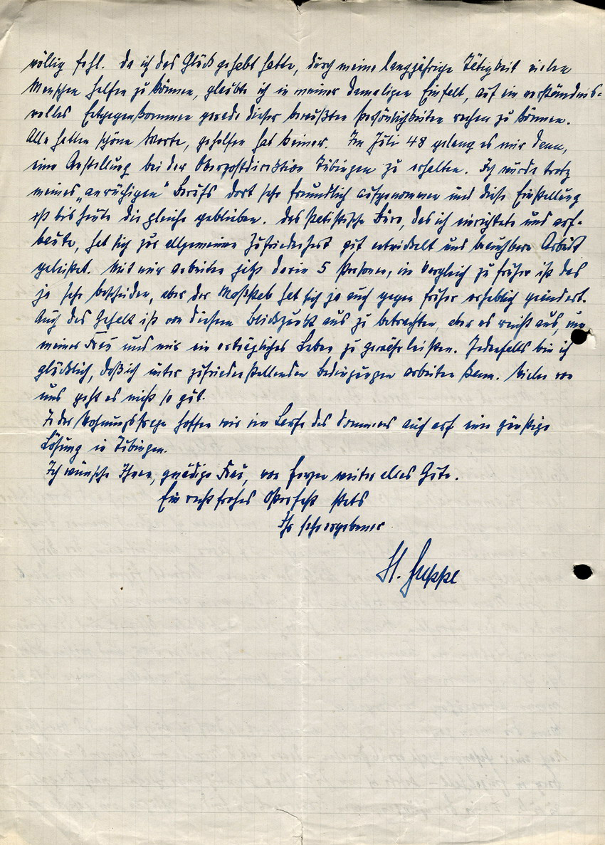 Brief von Hans Juppe an Cläre Fellgiebel betreffend General Fellgiebel, 4. Mai 1955