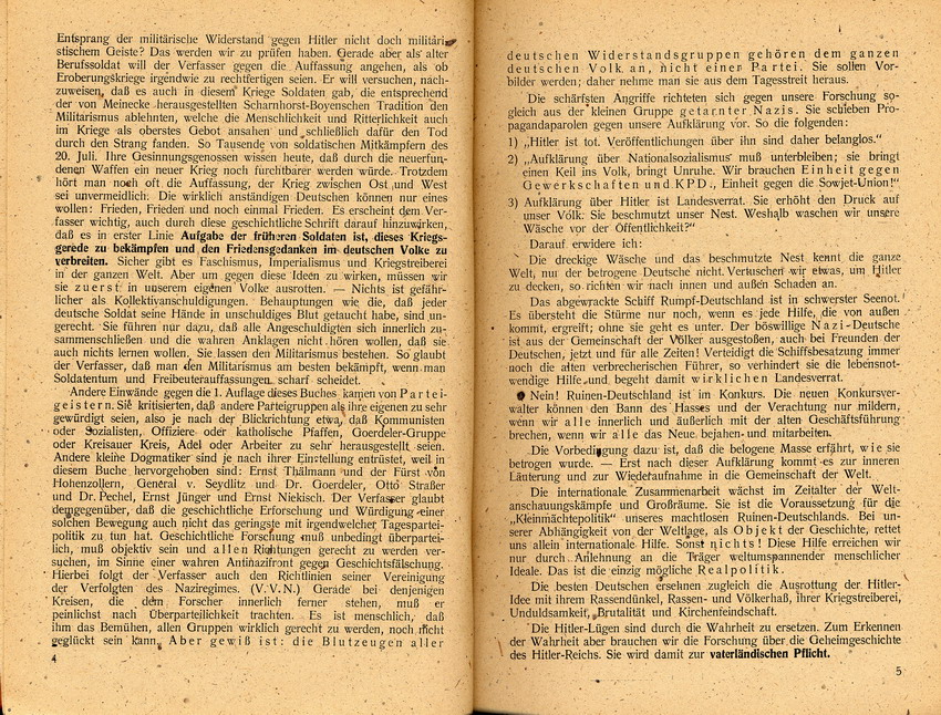 Auszüge aus "Gegen eine neue Dolchstoßlüge - Ein Erlebnisbericht zum 20. Juli 1944" von Wolfgang Müller, Verlag Das Andere Deutschland 1947