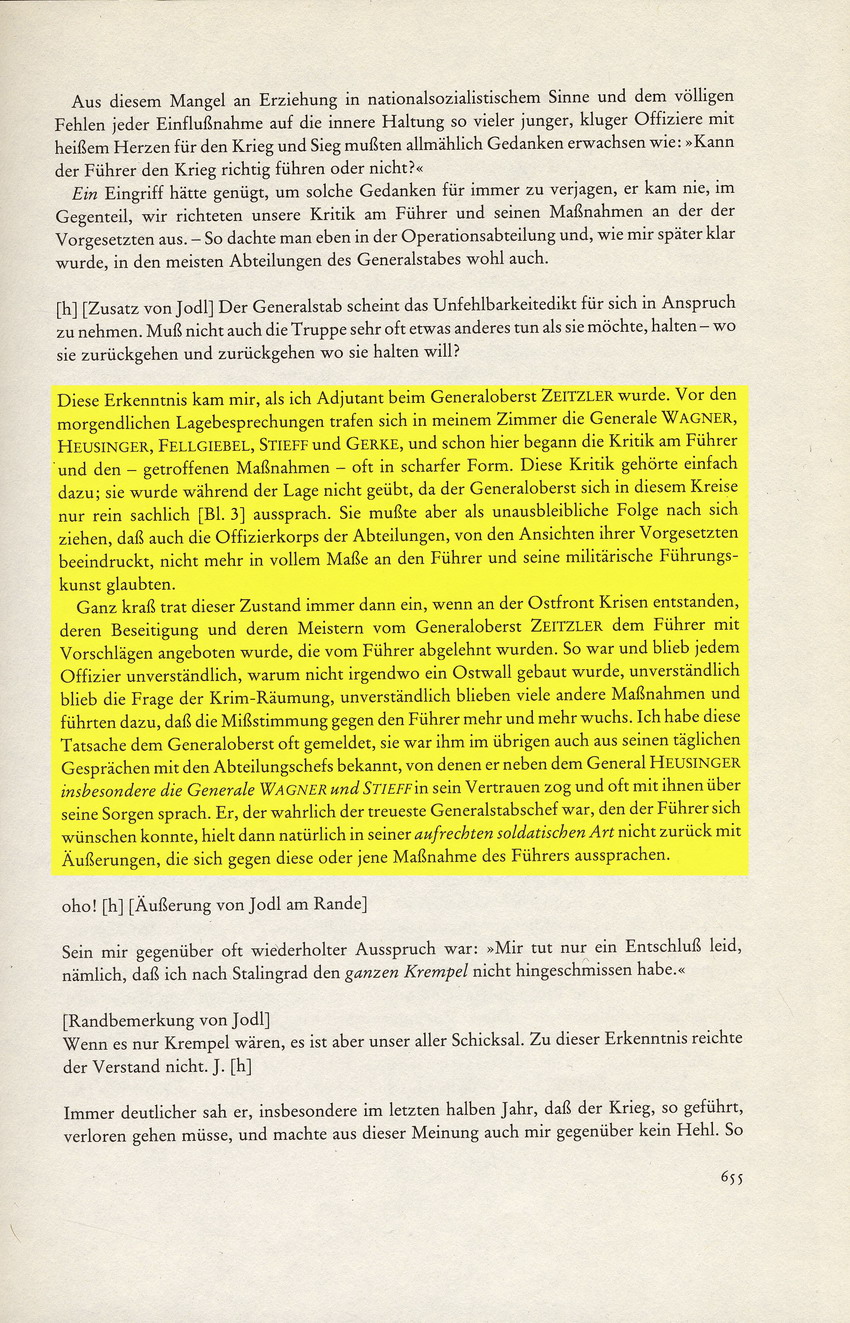 Aufzeichnung aus dem Volksgerichtshof von Oberstleutnant Smend betreffend Kritik am "Führer" im Kreis um Fellgiebel, 2. August 1944