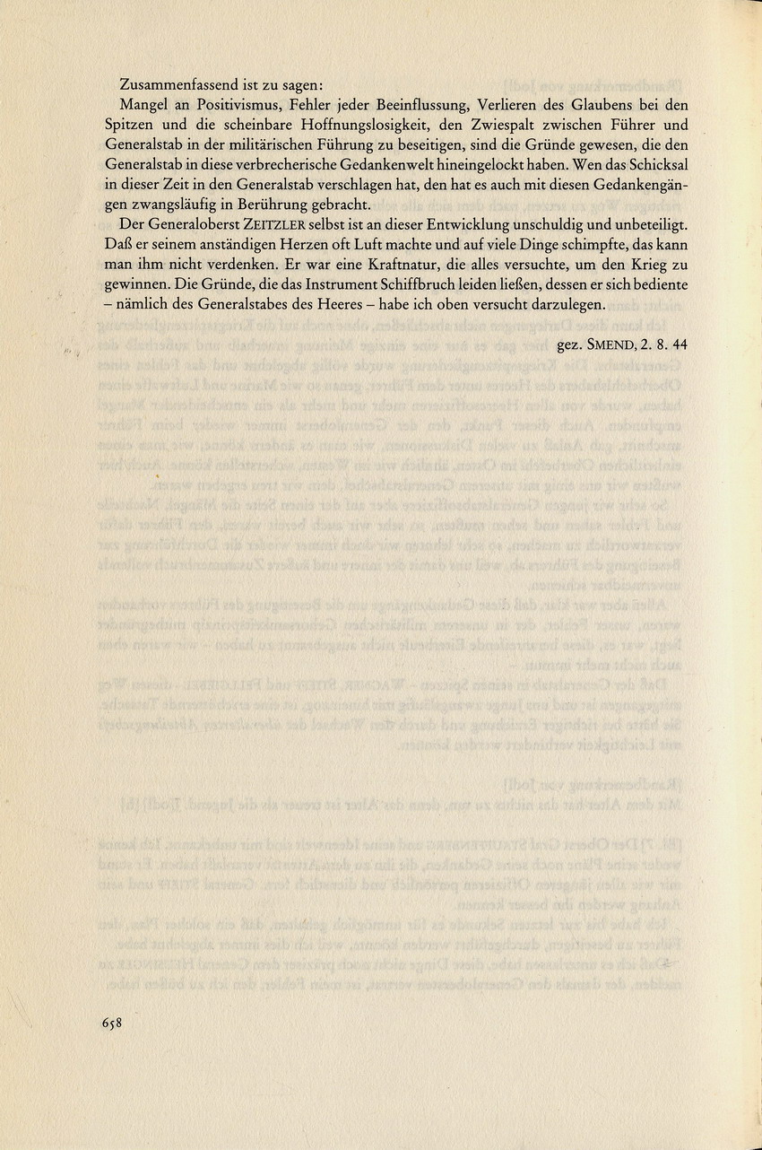 Aufzeichnung aus dem Volksgerichtshof von Oberstleutnant Smend betreffend Kritik am "Führer" im Kreis um Fellgiebel, 2. August 1944