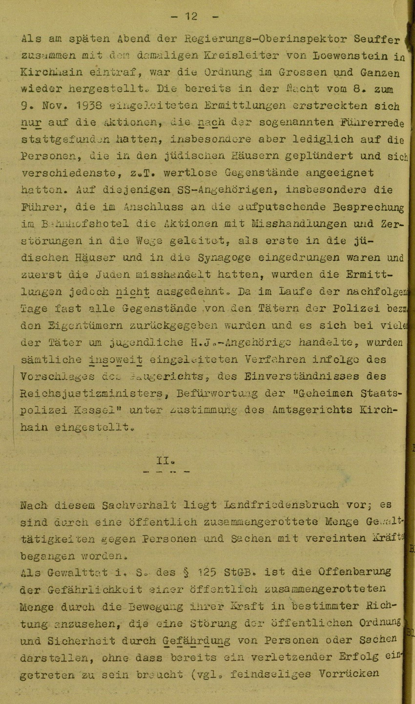 Anklageschrift des Oberstaatsanwaltes Hadding in Marburg/L. betreffend Beteiligung an der Kirchhainer "Judenaktion" am 8. November 1938, 15. Dezember 1949 [Dokumentabschnitt 2]