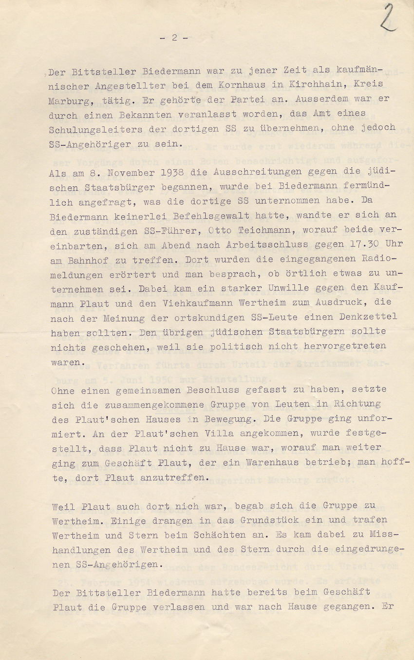 Gnadengesuch von Walter Biedermann nach Verurteilung wegen Beteiligung an der Kirchhainer "Judenaktion vom 8. November 1938, 3. November 1955
