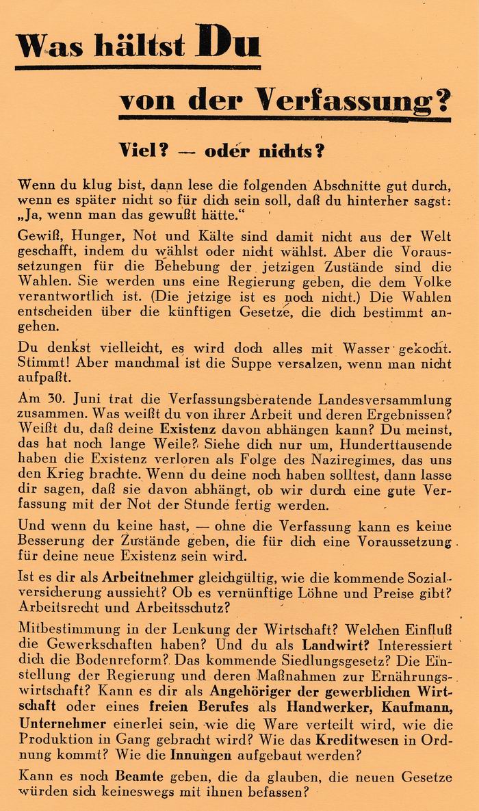 Auszüge aus der CDU-Broschüre "Was hältst Du von der Verfassung?" vom November 1946