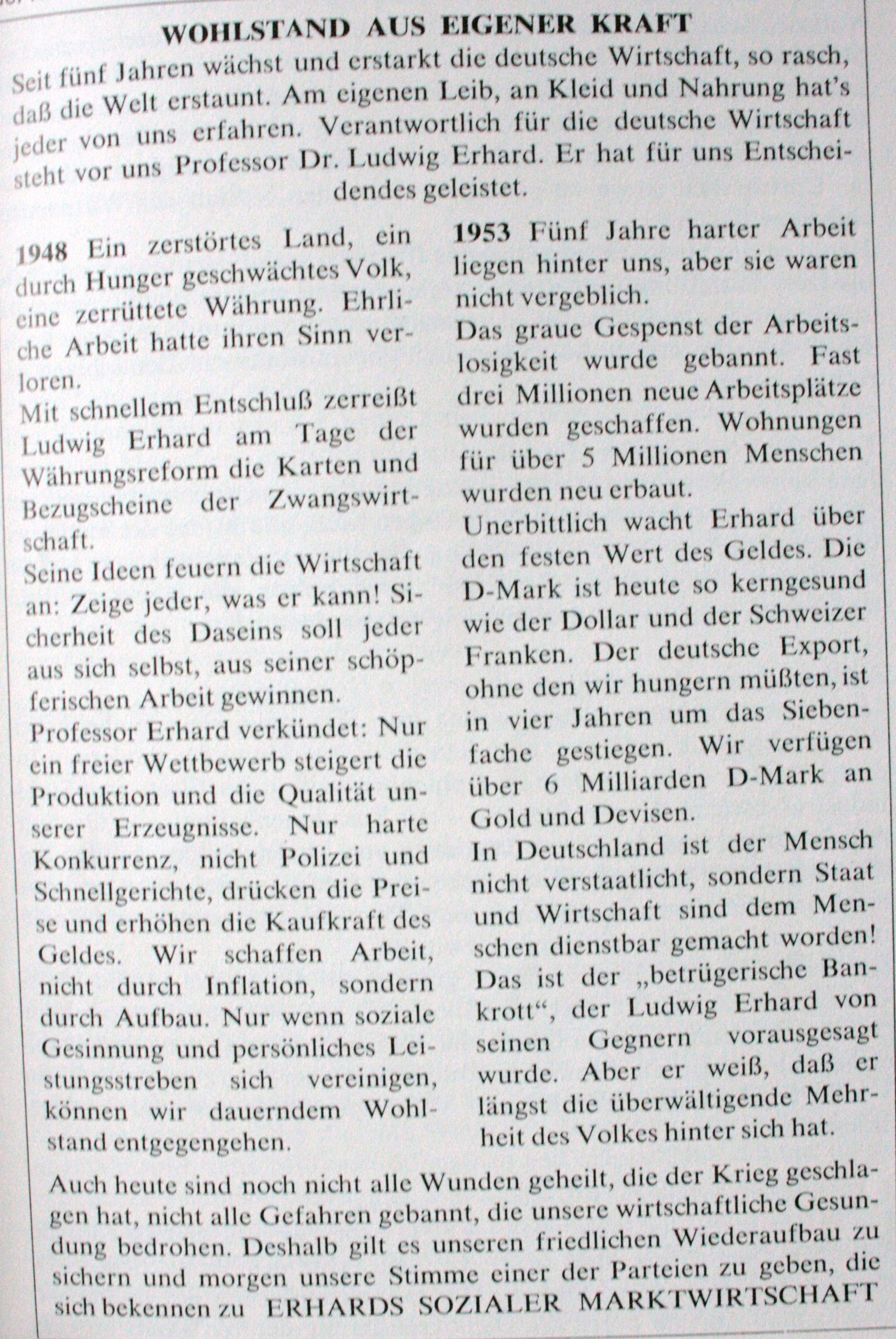 Die Soziale Marktwirtschaft im Bundestagswahlkampf 1953. CDU-Anzeige in der Rhein-Neckar-Zeitung vom 5. September 1953