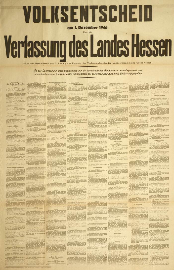 Plakat: "Volksentscheid am 1. Dezember 1946 über die Verfassung des Landes Hessen" (Text der Verfassung)