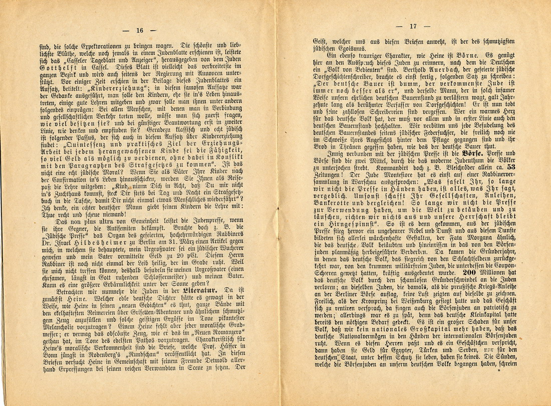 Die Quintessenz der Judenfrage. Ansprache an seine Wähler und alle deutsch-nationalen Männer im Vaterlande - Pamphlet Otto Böckels 1889.
