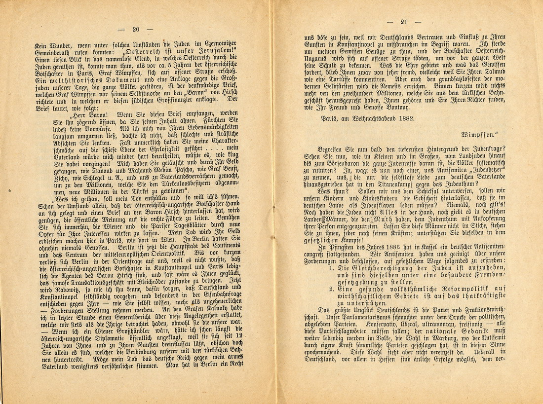 Die Quintessenz der Judenfrage. Ansprache an seine Wähler und alle deutsch-nationalen Männer im Vaterlande - Pamphlet Otto Böckels 1889.
