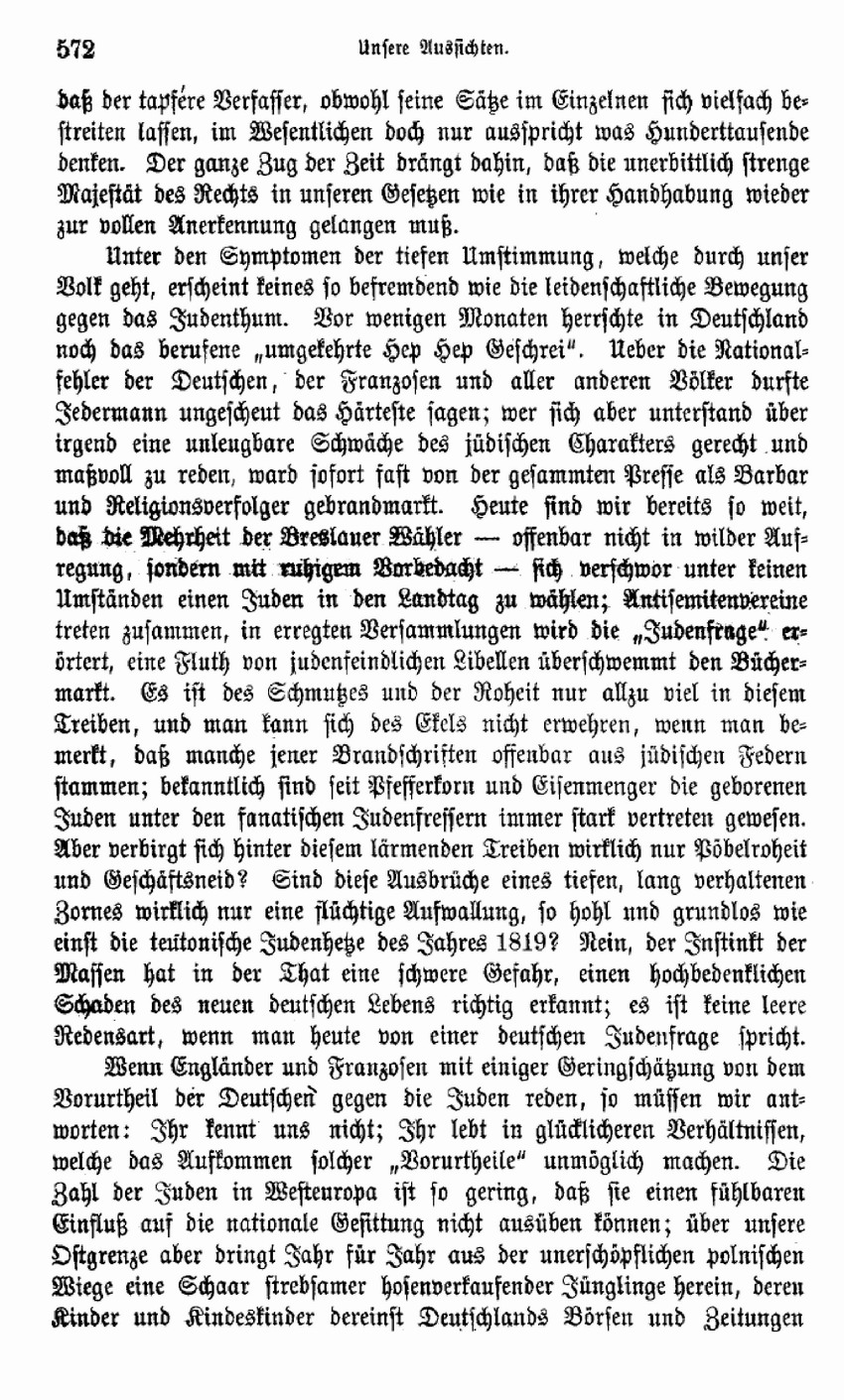 Heinrich von Treitschke, Unsere Aussichten,  in: Preußische Jahrbücher, 1879