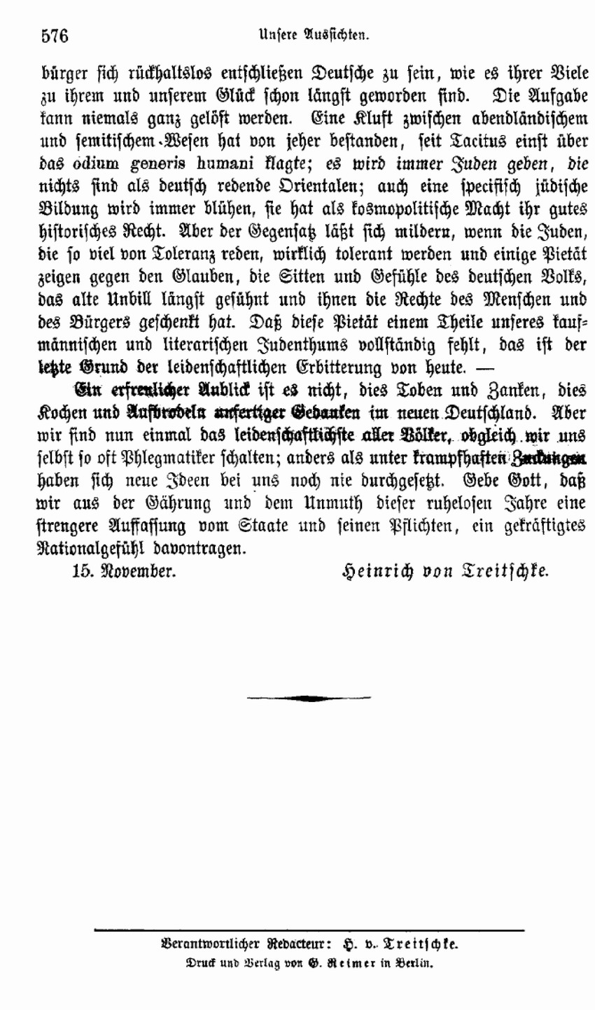 Heinrich von Treitschke, Unsere Aussichten,  in: Preußische Jahrbücher, 1879